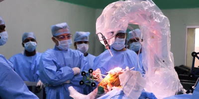 Advanced robotic knee replacement surgery equipment at SAI Hospital - precision orthopedic treatment